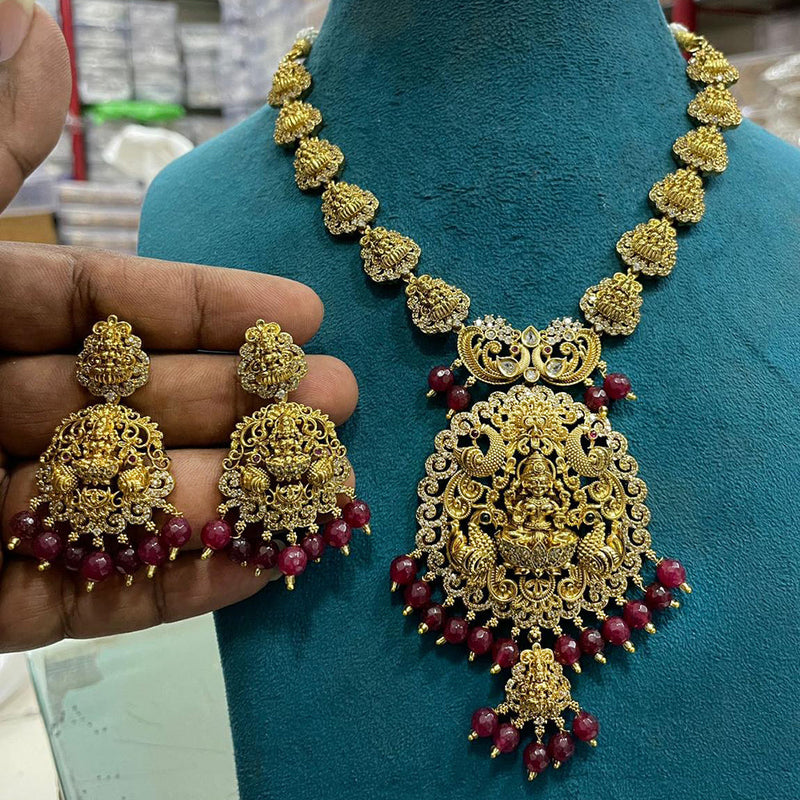 Sona Creation Gold Plated AD Temple Necklace Set