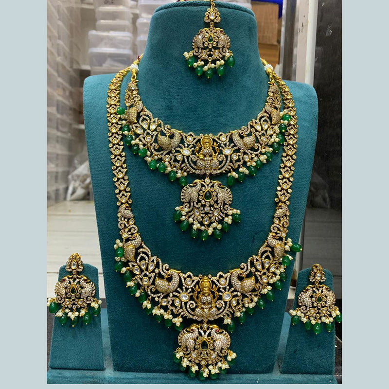 Sona Creation Gold Plated Polki Kundan Temple Semi Bridal Necklace Set