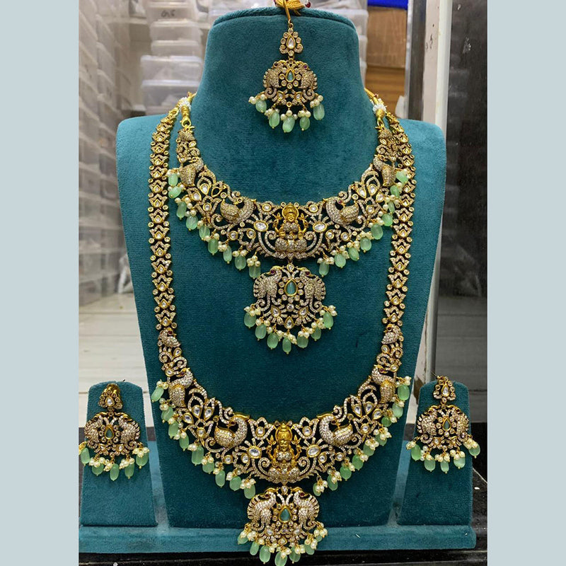 Sona Creation Gold Plated Polki Kundan Temple Semi Bridal Necklace Set