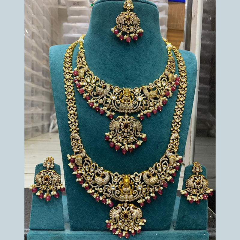 Sona Creation Gold Plated Polki Kundan Temple Semi Bridal Necklace Set