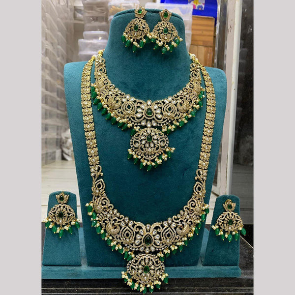 Sona Creation Gold Plated AD Double Long Necklace Set