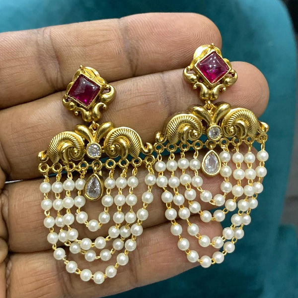 Sona Creation Gold Plated Kundan Stone And Pearl Dangler Earrings