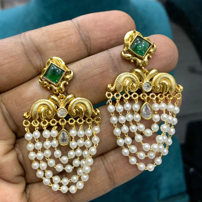 Sona Creation Gold Plated Kundan Stone And Pearl Dangler Earrings