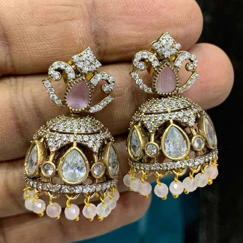 Sona Creation Gold Plated Austrian Stone And Pearls Jhumki Earrings