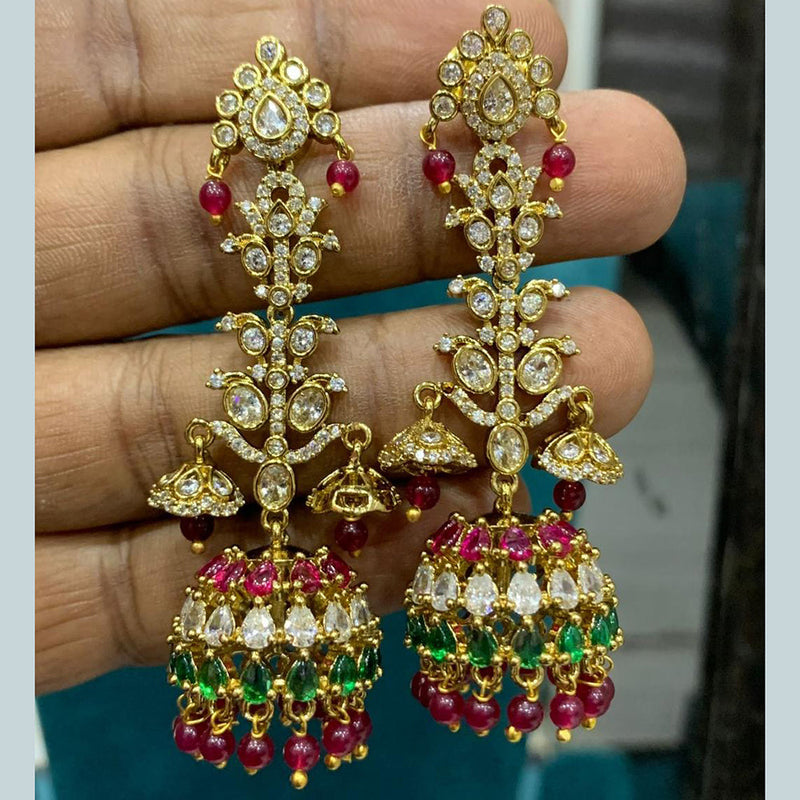 Sona Creation Gold Plated Polki Kundan And Pearls Jhumki Earrings