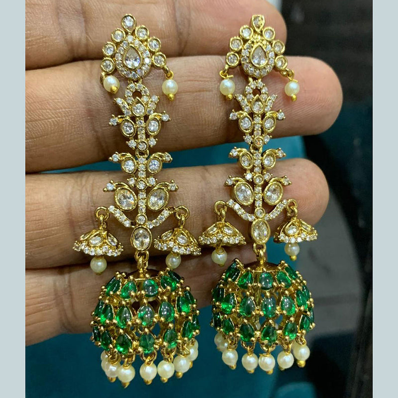 Sona Creation Gold Plated Polki Kundan And Pearls Jhumki Earrings