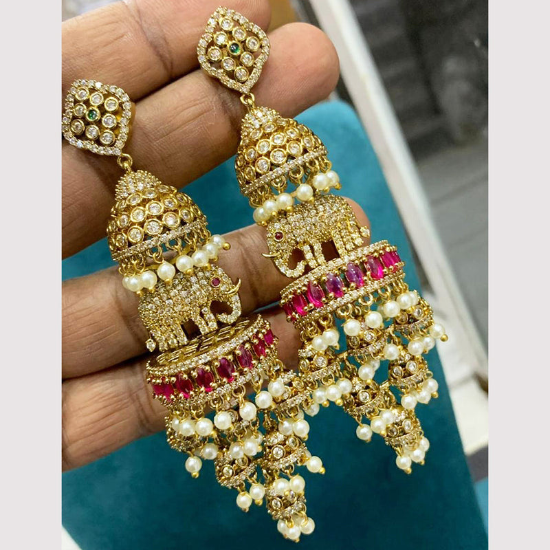 Sona Creation Gold Plated Polki Kundan And Pearls Jhumki Earrings