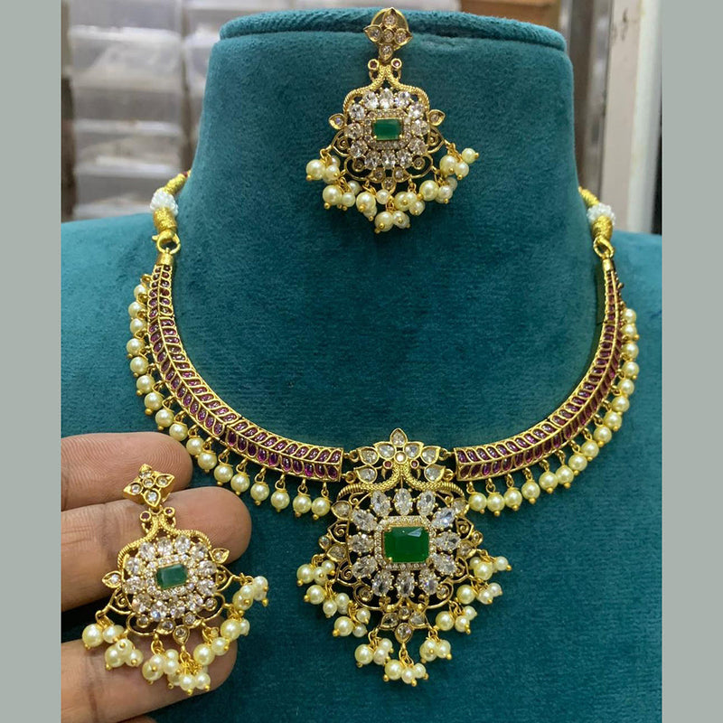 Sona Creation Gold Plated AD Choker Necklace Set