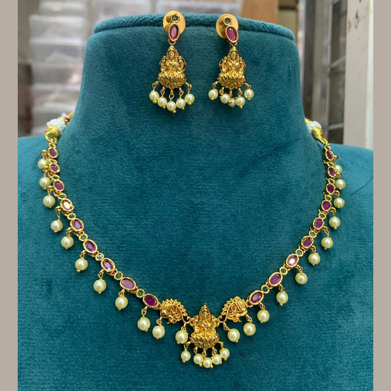 Sona Creation Gold Plated Pota Stone Temple Necklace Set