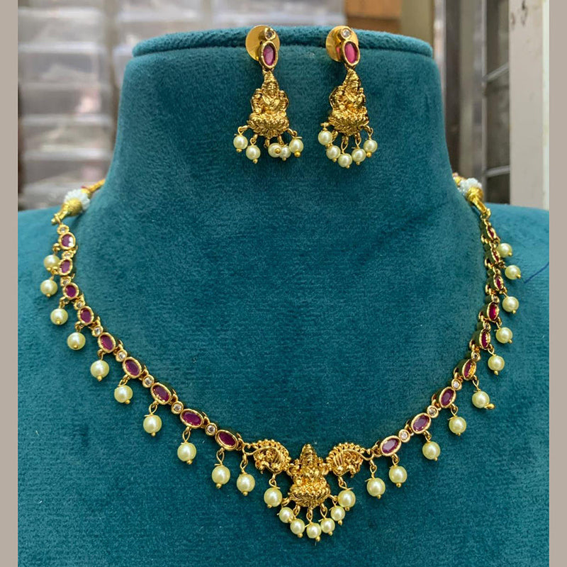 Sona Creation Gold Plated Pota Stone Temple Necklace Set