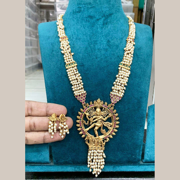 Sona Creation Gold Plated Pota Stone Temple Long Necklace Set