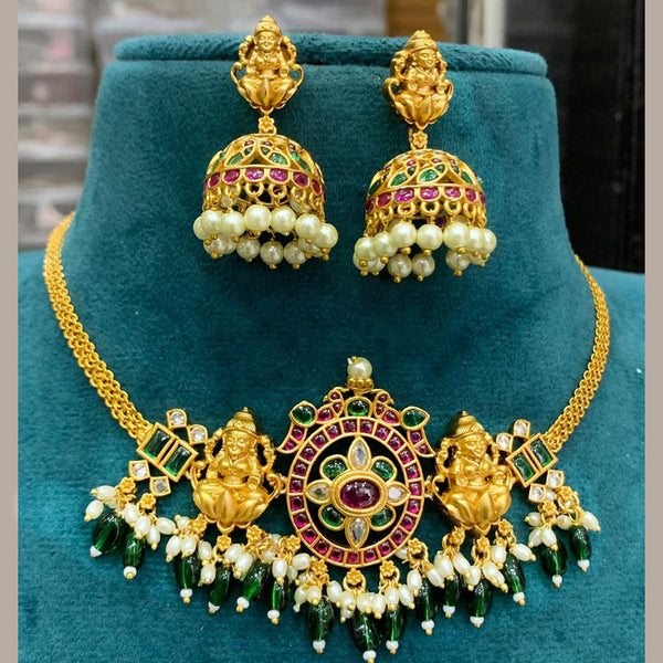 Sona Creation Gold Plated Pota Stone Temple Choker Necklace Set