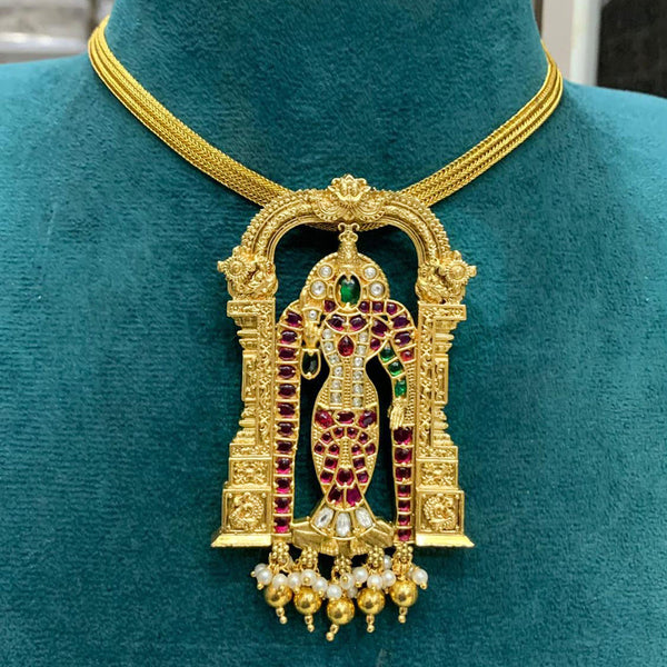 Sona Creation Gold Plated Pota Stone Temple Choker Necklace