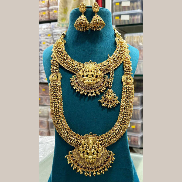 Sona Creation Gold Plated Pota Stone Temple Necklace Combo