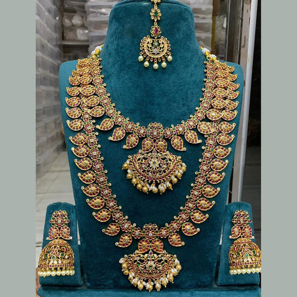 Sona Creation Gold Plated Pota Stone Double Necklace Set