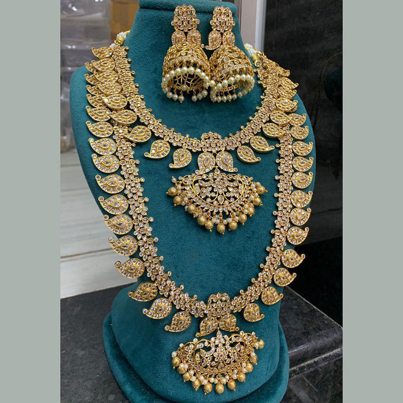 Sona Creation Gold Plated Pota Stone Double Necklace Set