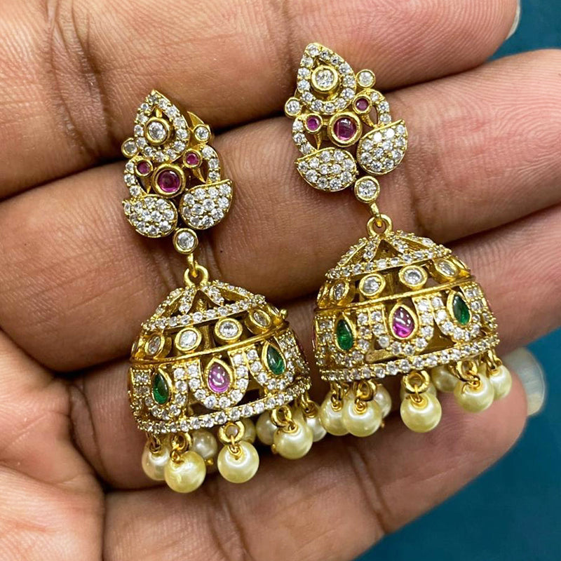 Sona Creation Gold Plated AD And Pearls Jhumki Earrings