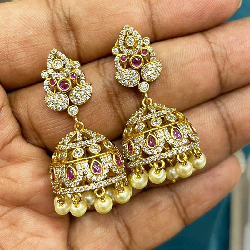 Sona Creation Gold Plated AD And Pearls Jhumki Earrings