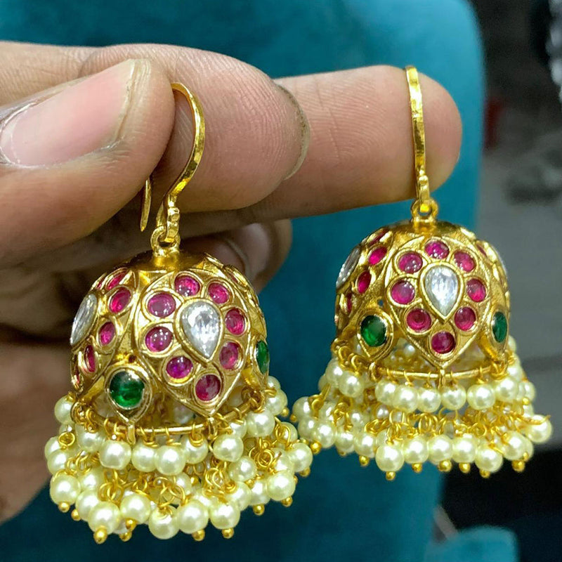 Sona Creation Gold Plated Pota Stone Jhumki Earrings