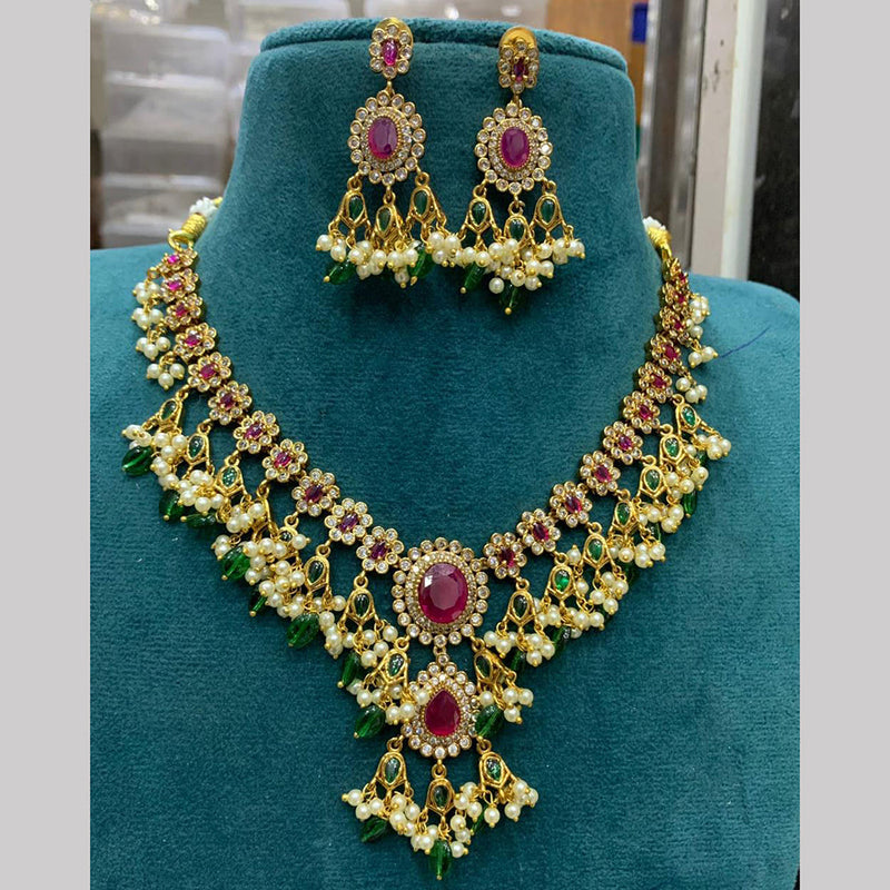 Sona Creation Gold Plated AD And Pearls Necklace Set