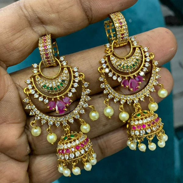 Sona Creation Gold Plated AD Jhumki Earrings