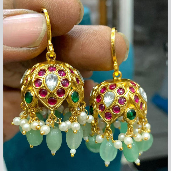 Sona Creation Gold Plated Pota Stone And Beads Jhumki Earrings