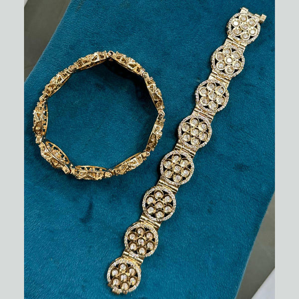 Sona Creation Gold Plated Polki Kundan Bracelet (1 Piece Only)