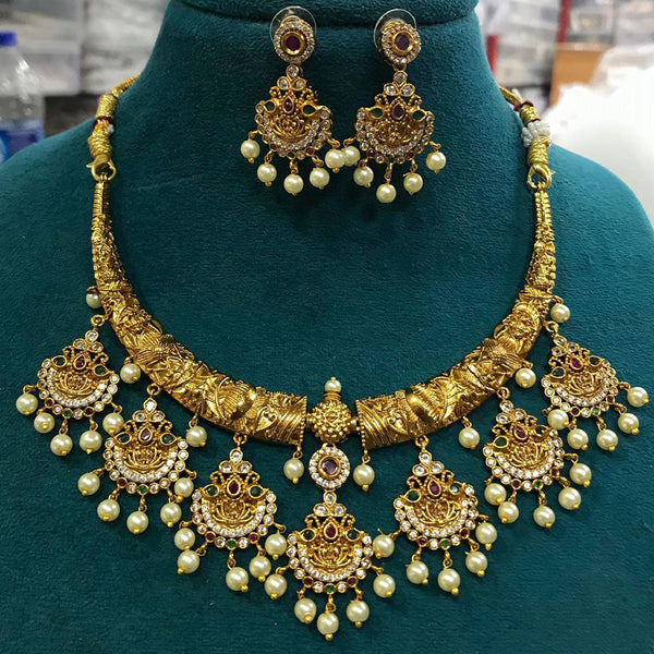 Sona Creation Gold Plated Pota Stone Temple Necklace Set