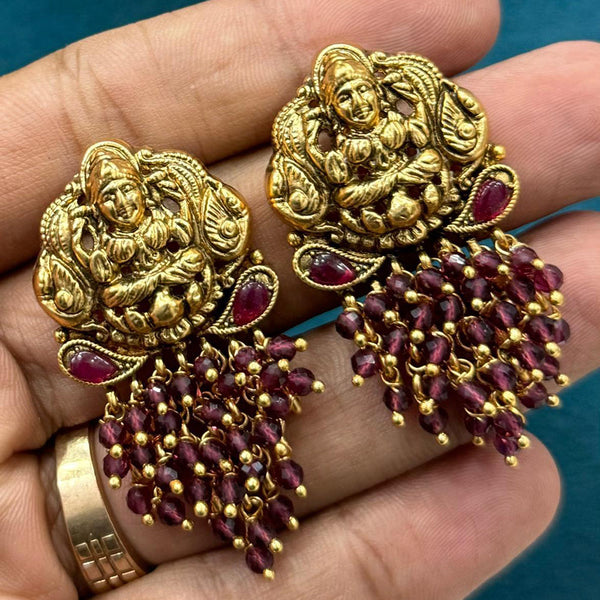 Sona Creation Gold Plated Kundan Stone Pearls Temple Dangler Earrings