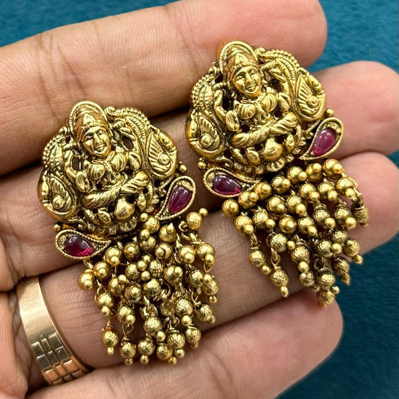 Sona Creation Gold Plated Kundan Stone Pearls Temple Dangler Earrings