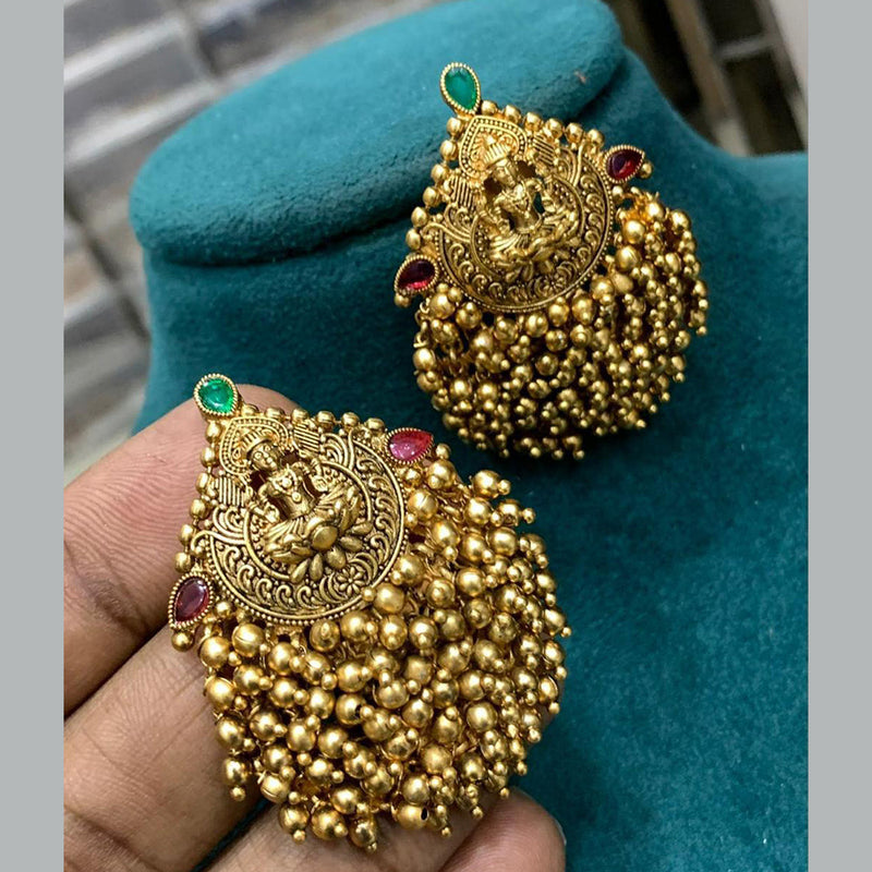 Sona Creation Gold Plated Kundan Stone Pearls Temple Dangler Earrings