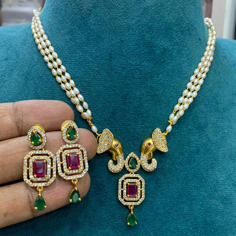 Sona Creation Gold Plated American Diamond And Pearls Necklace Set