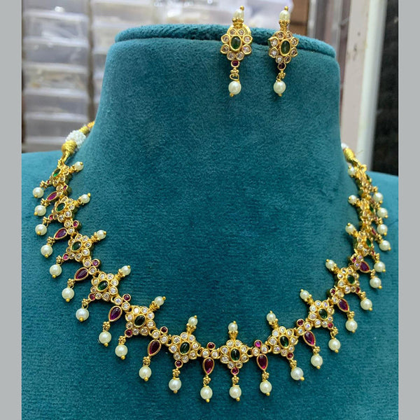 Sona Creation Gold Plated Kundan Stone And Pearls Necklace Set