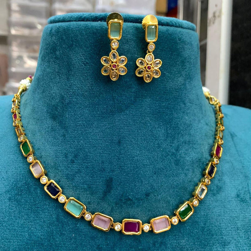 Sona Creation Gold Plated Crystal Stone Necklace Set