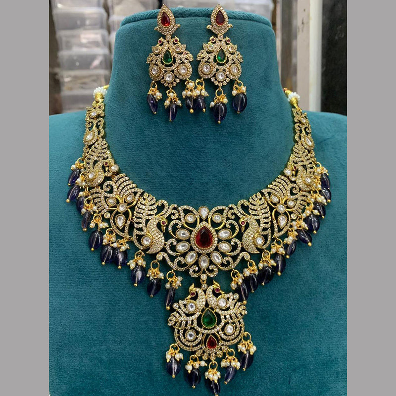 Sona Creation Gold Plated American Diamond And Beads Necklace Set