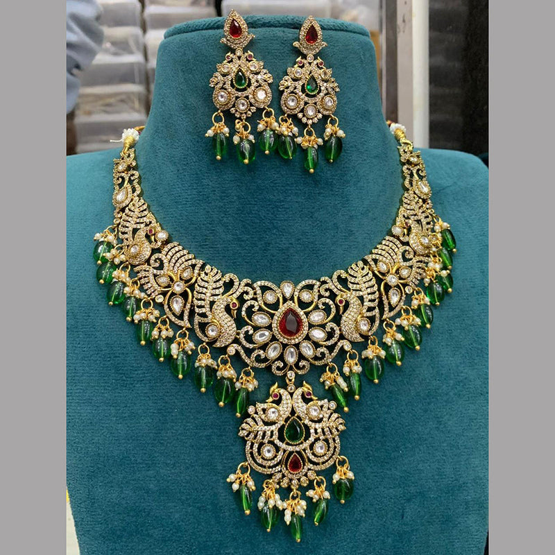 Sona Creation Gold Plated American Diamond And Beads Necklace Set