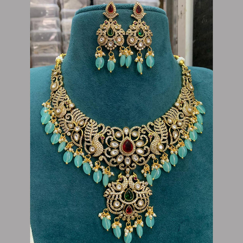 Sona Creation Gold Plated American Diamond And Beads Necklace Set