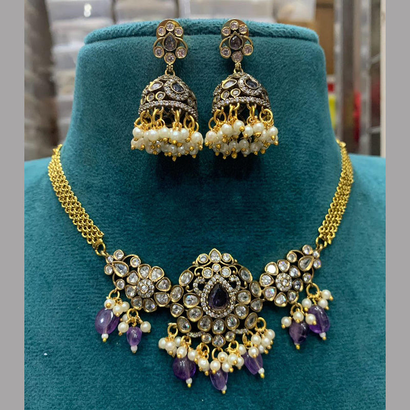 Sona Creation Gold Plated Polki Kundan And Beads Necklace Set