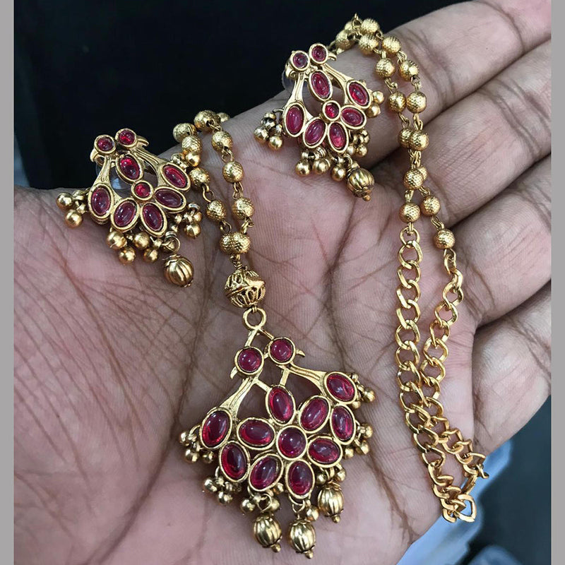 Sona Creation Gold Plated Pota Stone Necklace Set