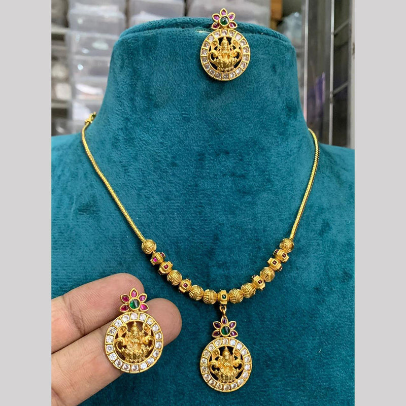 Sona Creation Gold Plated Pota Stone Temple Necklace Set