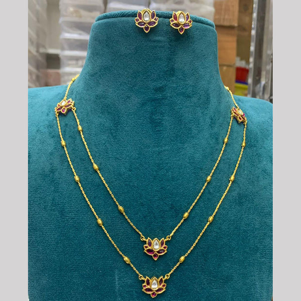 Sona Creation Gold Plated Pota Stone Necklace Set