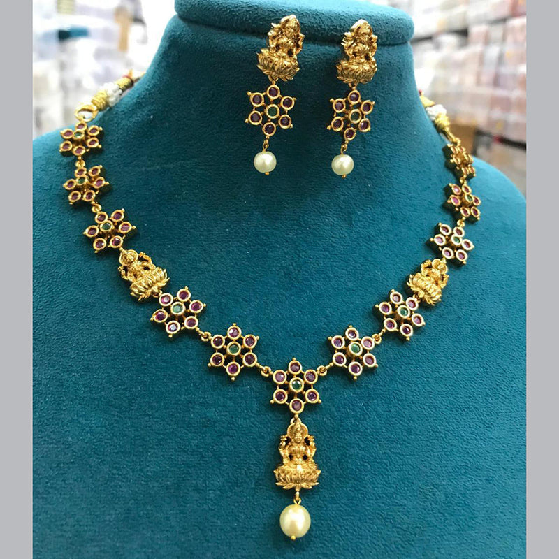 Sona Creation Gold Plated Pota Stone Temple Necklace Set