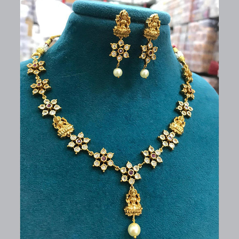 Sona Creation Gold Plated Pota Stone Temple Necklace Set