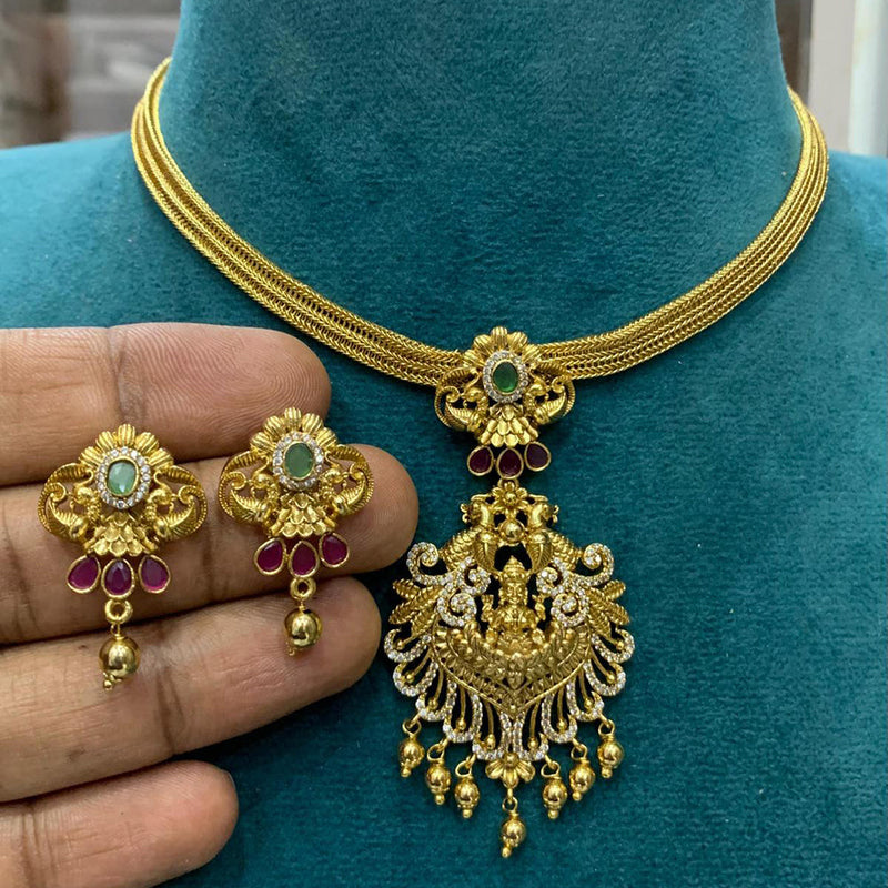 Sona Creation Gold Plated Pota Stone Temple Necklace Set