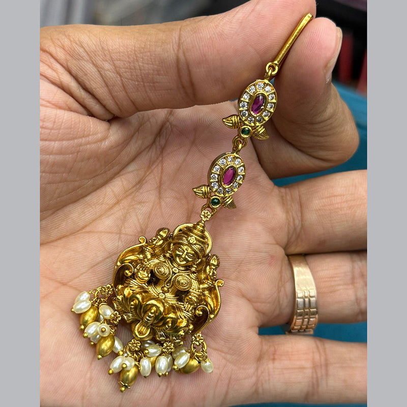 Sona Creation Gold Plated Pota Stone Temple Maangtikka