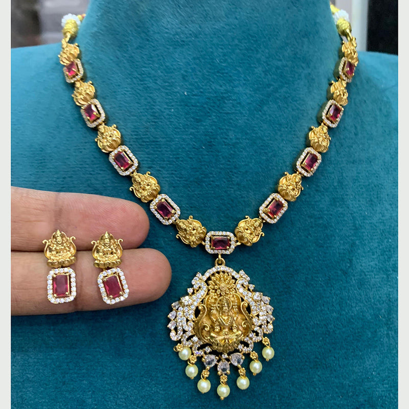 Sona Creation Gold Plated AD And Temple Necklace Set