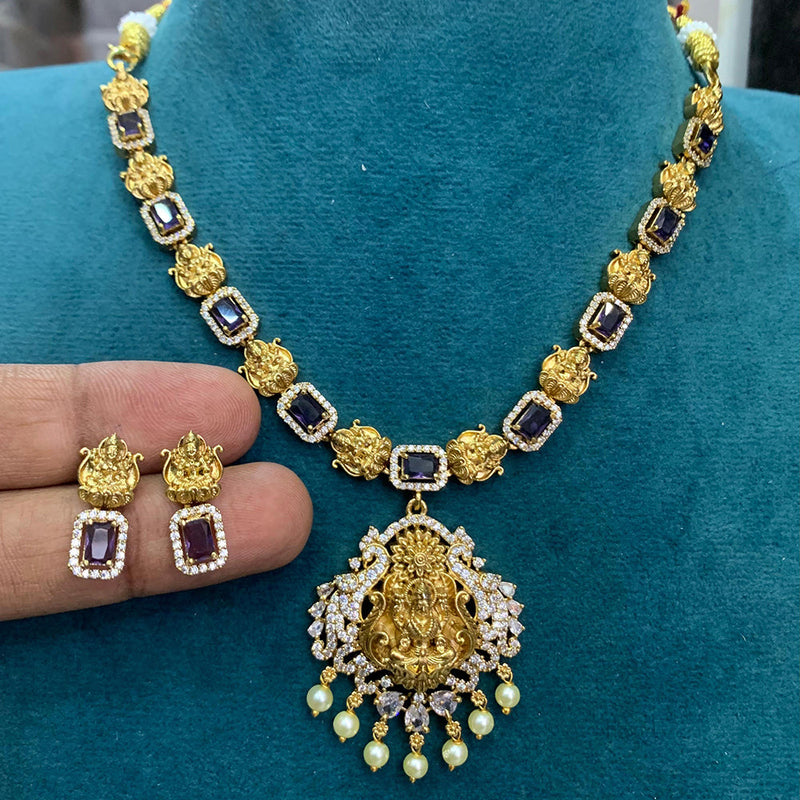 Sona Creation Gold Plated AD And Temple Necklace Set