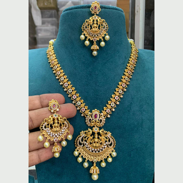 Sona Creation Gold Plated Austrian Stone And Temple Necklace Set