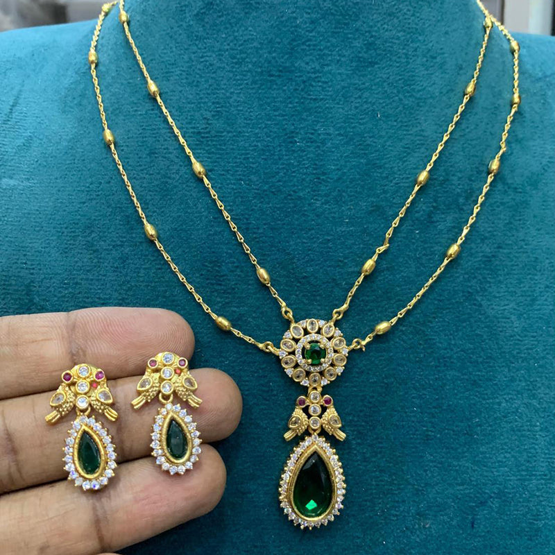 Sona Creation Gold Plated Austrian Stone And Crystal Stone Double Layer Necklace Set