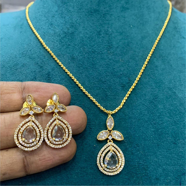 Sona Creation Gold Plated Austrian Stone And Crystal Stone Chain Pendant Set